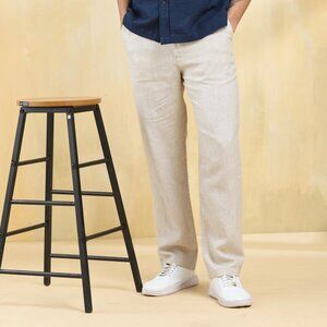 Beige Linen Regular Pants